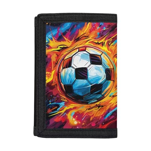 COEQINE Geldbörse für Jungen, leicht, mit Fach für Karten, kleine dreifach gefaltete Münztaschen für Kleinkinder, Jungen, Teenager, Kunstfußball-Thema, Modern von COEQINE