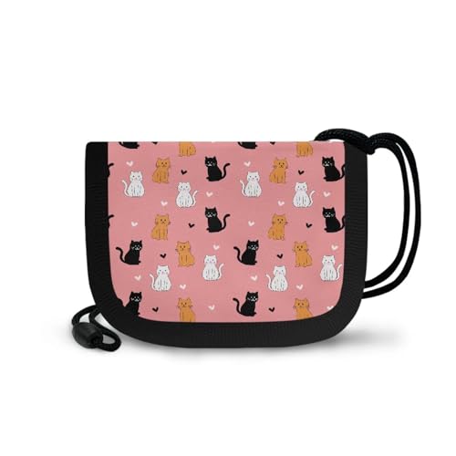 COEQINE Kinder-Geldbörse für Mädchen 4–5, niedliche Tier-Geldbörse mit Umhängeband, Münzbörse mit Reißverschluss, Münzgeldbörse, kleine Kleingeldtasche, Pink Cats Kawaii von COEQINE