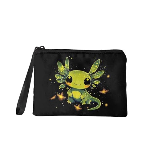 COEQINE Münzgeldbörse für Damen, Geldbörse mit Reißverschluss, kleine Tasche, Mini-Tragetasche, Handtasche, Kartenhalter, Organizer, Axolotl grün-goldener Schmetterling, Einheitsgröße von COEQINE