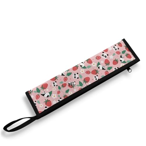 COEQINE Panda-Reise-Besteckkoffer, rosa Erdbeere, Blumenmuster, wiederverwendbar, tragbar, Reisegeschirr, Boho-Blumenmuster, niedlicher Besteck-Organizer mit Reißverschluss-Griffen von COEQINE