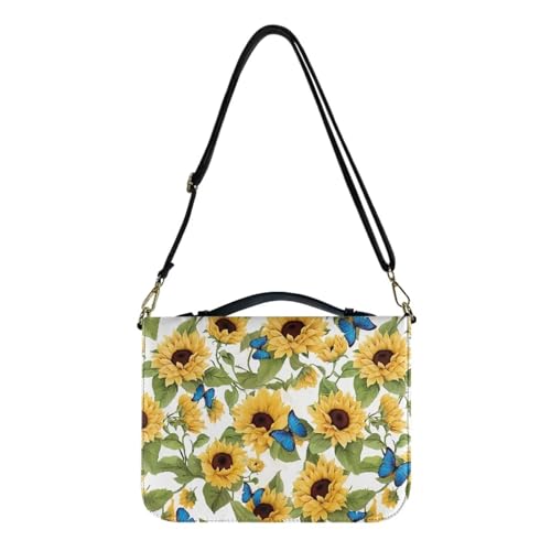 COEQINE Sonnenblumen-Bibelhülle für Damen, XXL-Größe, Schmetterling, Bibeltasche mit Schultergurt, multifunktionale Bibeltragetasche, weiche Lederhülle, Buchschutz von COEQINE