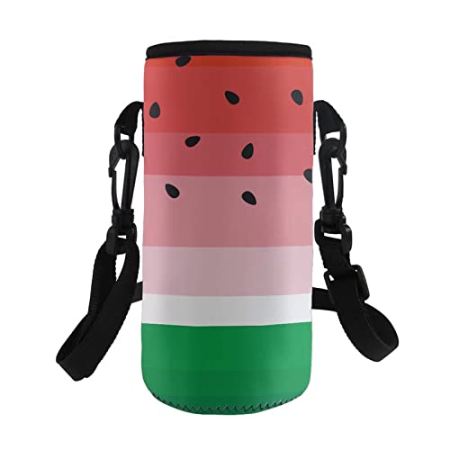 COEQINE Wasserflasche mit Wassermelonen-Druck, Transportbeutel, isoliert, Neopren, Wasserflaschenhalter, Tasche Cover mit verstellbarem Schultergurt für Edelstahl/Glas/Kunststoff-Flaschenzubehör von COEQINE