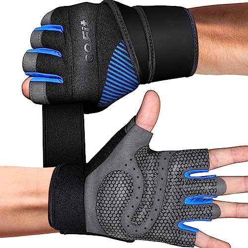COFIT Fitness Handschuhe für Damen und Herren, Atmungsaktive Trainingshandschuhe rutschfeste Gewichtheben Handschuhe mit Handgelenk Unterstützung für Gym Übung, Krafttraining, Bodybuilding - Blau L von COFIT