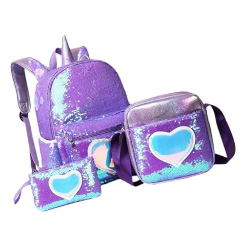 COLLBATH 1 Satz 3 STK Muttertasche Mit Pailletten Mädchen Schultasche Moderucksack Rucksack Mit Pailletten Schulranzen Für Mädchen Studententaschen Mittelgroßer Rucksack Polyester Violett von COLLBATH