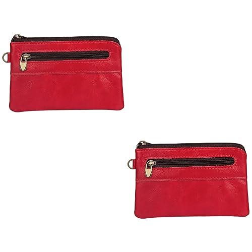 COLLBATH 2 STK Retro-Tasche mit Reißverschluss Damen geldbörse Mini-Geldbörse für Frauen Herren-Geldbörse Reißverschluss-Geldbörse Business-Brieftasche für Männer Ledertasche rot von COLLBATH