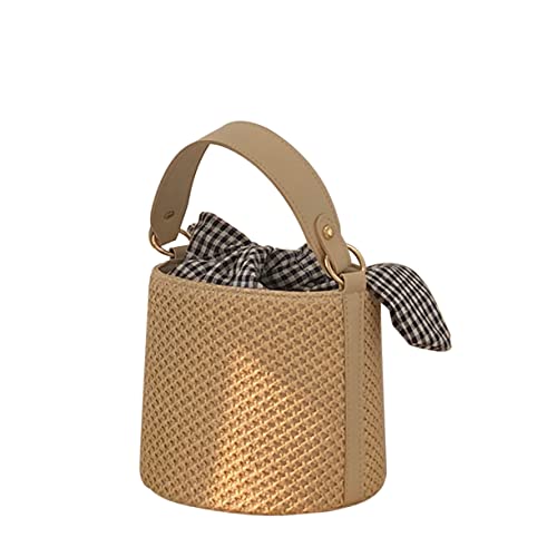 COLLBATH Eimertasche Damengeldbörsen Strohhandtasche runde Rattan geldbörse Bucket-Bag-Geldbörsen umhängebeutel schulterbeutel Mädchen Urlaubstasche Tasche zum Weben von Stroh Stoff Khaki von COLLBATH