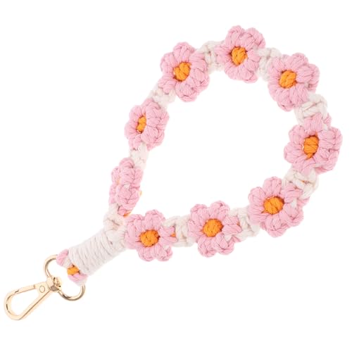 COLLBATH Gänseblümchen Schlüsselanhänger Schlüsselhalter Handgelenkbandage Im Karpaltunnel Lanyards Für Den Hals Geflochtener Schlüsselanhänger Frauen Armbandhalter Charme Rosa Baumwollseil von COLLBATH