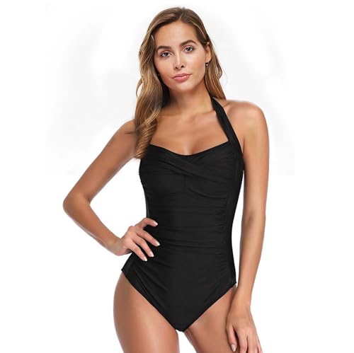 COLseller Bauchkontrolle Badeanzüge für Frauen Push Up Badeanzug mit hoher Taille Einteilige Badebekleidung,Black,3XL von COLseller