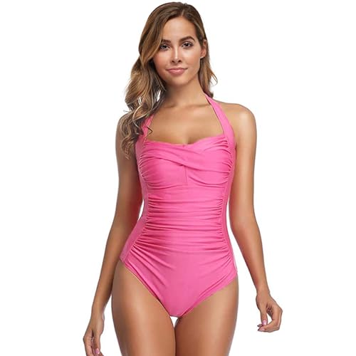 COLseller Bauchkontrolle Badeanzüge für Frauen Push Up Badeanzug mit hoher Taille Einteilige Badebekleidung,Pink,3XL von COLseller