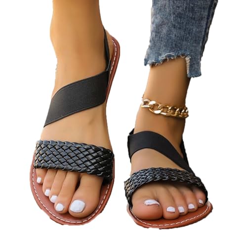 COLseller Damen Pantoletten Sommer Flach Bequem Römer Zehentrenner Weite Sandaletten Weichen Sohlen Sommerschuhe Sommer Barfuss Sandalette,Black,39 von COLseller