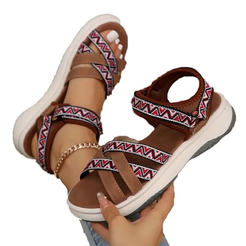 COLseller Frauen Wandernsandalen Sommer Bohemian Flache Elegant Coole Mit Fussbett Sandaletten Sandalen Bequem Römer Boho Glitzer Flip Flops,B,36 von COLseller