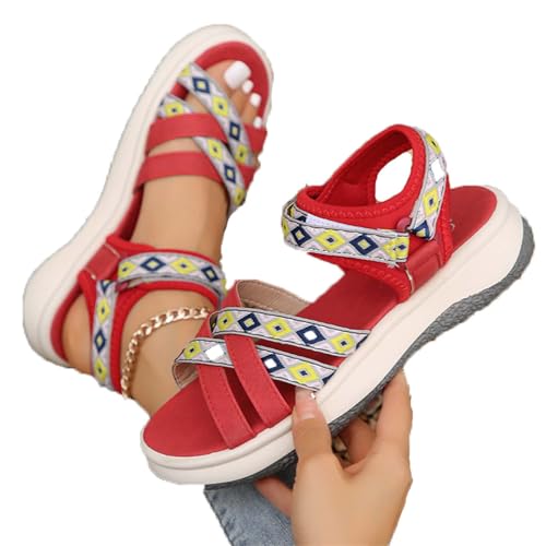 COLseller Frauen Wandernsandalen Sommer Bohemian Flache Elegant Coole Mit Fussbett Sandaletten Sandalen Bequem Römer Boho Glitzer Flip Flops,D,36 von COLseller