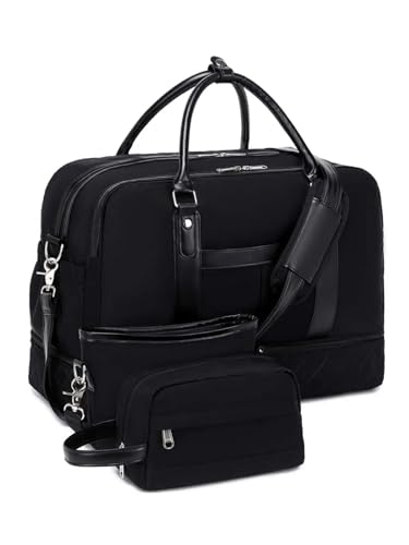 COLseller Kleine Reisetasche Weekender Handgepäck Tasche Travel Bag mit Kulturtasche Schuhfach für Flugzeug Reisen,Black von COLseller
