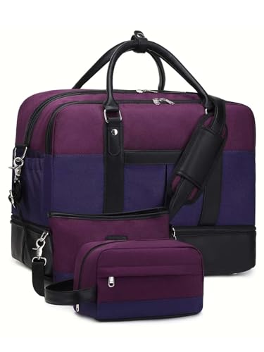 COLseller Kleine Reisetasche Weekender Handgepäck Tasche Travel Bag mit Kulturtasche Schuhfach für Flugzeug Reisen,Purple von COLseller