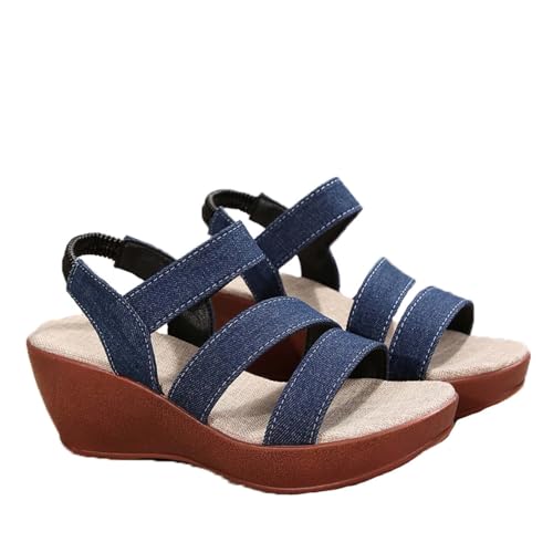 COLseller Sommer Pantoletten Sandalen Damen Schuhe Sommerschuhe Bequeme Flach Elegant Sandaletten Sandalen Sommerliche Fußgewölbeunterstützung Strandsandalen,Blue,37 von COLseller