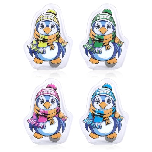 com-four® 4X Taschenwärmer wiederverwendbar - Handwärmer mit Pinguin Motiv - Wärmepad für kalte Tage und für unterwegs - Wärmeknickkissen (04 Stück - Pinguin bunt) von com-four