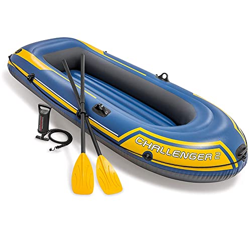 com-four® Ruderboot-Set für 2 Personen - Schlauchboot mit Paddeln und Pumpe - Luftboot mit 2 Rudern, Doppelhubpumpe - Paddelboot für Angler, Schwimmer, Taucher (2-Sitzer gelb-blau) von com-four