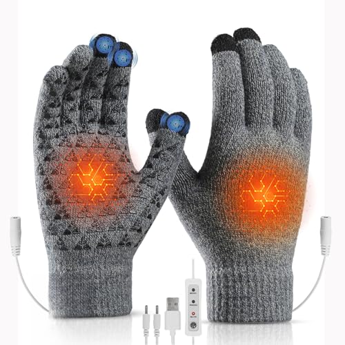 COMBLU USB-beheizte Handschuhe für Männer und Frauen, Winterhandschuhe aus Strick mit Touchscreen mit doppelseitiger Heizung, beheizte Handschuhe für die Hände mit 3 einstellbaren Temperaturstufen von COMBLU