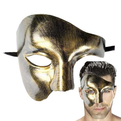 Halloween-Maske - Einäugige Halbgesichtsmaske | Vintage Maskerade Maske | Phantom Der Oper Halbgesichtskostüm | Bequeme Passform Herrenmaske | Verstellbare Kostümmasken Für Die Karnevalsmaskerade von COMFOLIVING