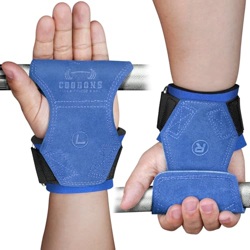 Gewichtheben Handgelenkbandagen Doppellagiges Leder für Gewichtheben, Handgelenkbandagen, Kreuzheben, schweres Powerlifting und verstellbare Handgelenkhaken für Krafttraining, Fitnessstudio, Workouts von COOBONS FITNESS