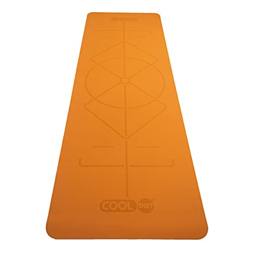 COOLDOT Rutschfeste Yoga-Matte 100% Ökologischer Naturkautschuk - Matte Premium Yoga-Matte Pilates mit System Ausrichtung Körperlinien + Riemen Transport (Orange, 1.5 mm) von COOLDOT