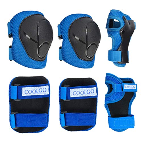 Kinder Protektorenset, COOLGOEU Kinder Schoner-Set Knieschoner, Ellenbogenschoner und Handgelenkschoner Protektoren für Inlineskates, Rollerblades, Skateboard oder Fahrrad (Blau) von COOLGO