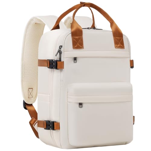 COOLIFE Handgepäck Rucksack für EasyJet 45×36×20 Reiserucksack Flugzeug 30L Klein Handgepäck Kabinengröße Handgepäck Tasche mit Laptopfach für Weekender Kurze Trip (Weiß/Braun, 45×36×20cm) von COOLIFE