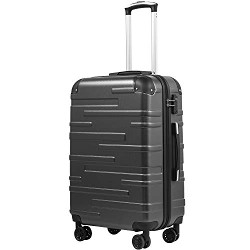 COOLIFE Hartschalen-Koffer Rollkoffer Reisekoffer Vergrößerbares Gepäck (Nur Großer Koffer Erweiterbar) ABS Material mit TSA-Schloss und 4 Rollen (Dunkelgrau, Großer Koffer) von COOLIFE