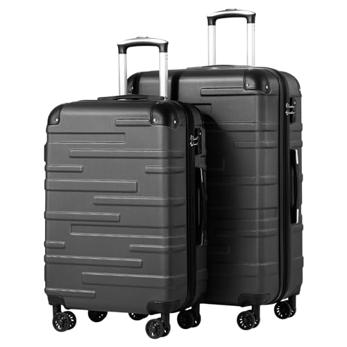 COOLIFE Hartschalen-Koffer Rollkoffer Reisekoffer Vergrößerbares Gepäck (Nur Großer Koffer Erweiterbar) ABS Material mit TSA-Schloss und 4 Rollen von COOLIFE