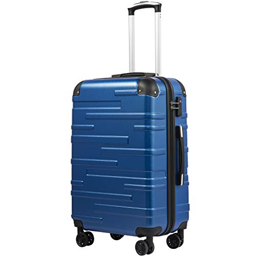 COOLIFE Hartschalen-Koffer Rollkoffer Reisekoffer Vergrößerbares Gepäck (Nur Großer Koffer Erweiterbar) ABS Material mit TSA-Schloss und 4 Rollen (Navy blau, Großer Koffer) von COOLIFE