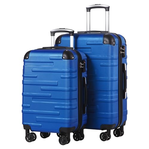 COOLIFE Hartschalen-Koffer Rollkoffer Reisekoffer Vergrößerbares Gepäck (Nur Großer Koffer Erweiterbar) ABS Material mit TSA-Schloss und 4 Rollen (Navy blau, Set-2tlg（M+L）) von COOLIFE