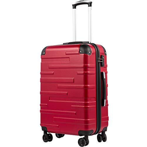 COOLIFE Hartschalen-Koffer Rollkoffer Reisekoffer Vergrößerbares Gepäck (Nur Großer Koffer Erweiterbar) ABS Material mit TSA-Schloss und 4 Rollen (Spinell rot, Großer Koffer) von COOLIFE