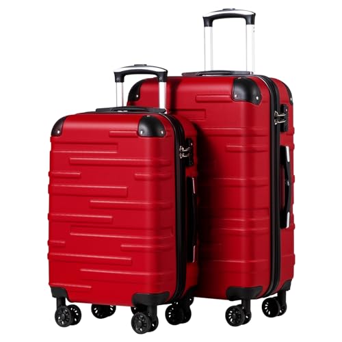 COOLIFE Hartschalen-Koffer Rollkoffer Reisekoffer Vergrößerbares Gepäck (Nur Großer Koffer Erweiterbar) ABS Material mit TSA-Schloss und 4 Rollen (Spinell rot, Set-2tlg（M+L）) von COOLIFE