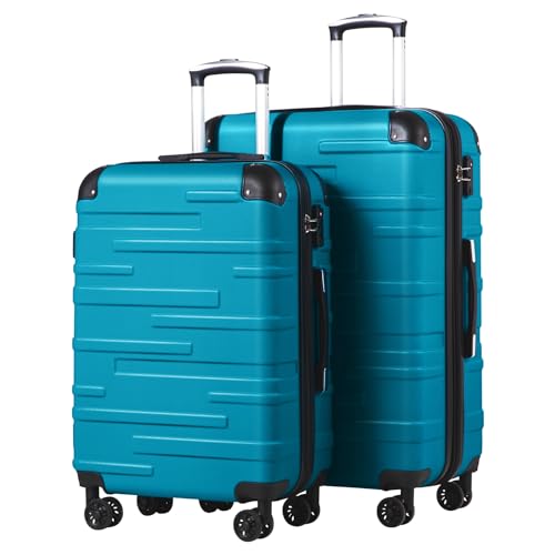 COOLIFE Hartschalen-Koffer Rollkoffer Reisekoffer Vergrößerbares Gepäck (Nur Großer Koffer Erweiterbar) ABS Material mit TSA-Schloss und 4 Rollen (Türkisgrün, Set-2tlg（L+XL）) von COOLIFE