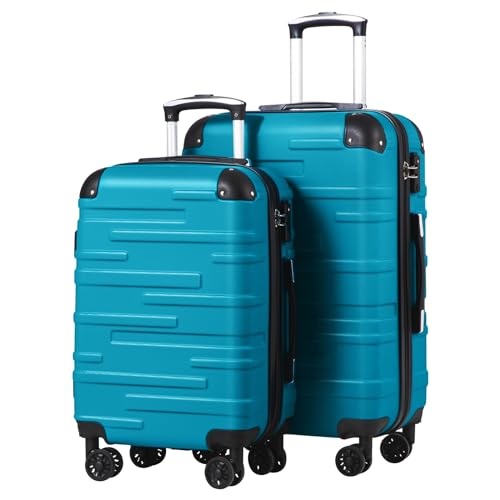 COOLIFE Hartschalen-Koffer Rollkoffer Reisekoffer Vergrößerbares Gepäck (Nur Großer Koffer Erweiterbar) ABS Material mit TSA-Schloss und 4 Rollen (Türkisgrün, Set-2tlg（M+L）) von COOLIFE