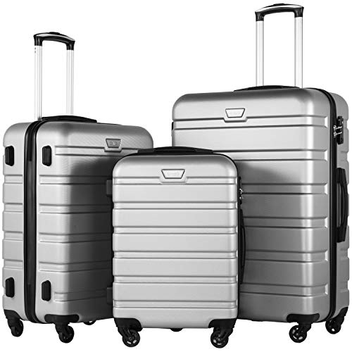 COOLIFE Hartschalen-Koffer Trolley Rollkoffer Reisekoffer ardschale Boardcase Handgepäck mit TSA-Schloss und 4 Rollen (Helles Silber, Koffer-Set) von COOLIFE