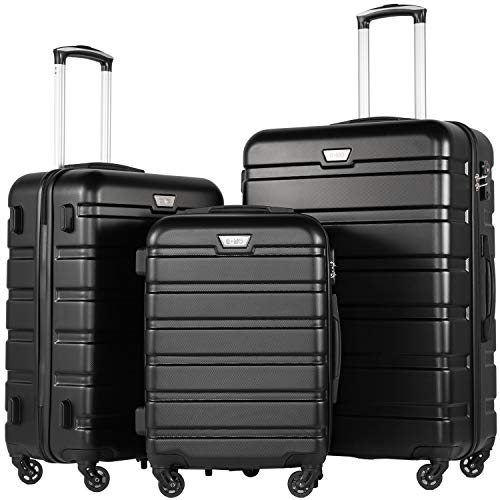 COOLIFE Hartschalen-Koffer Trolley Rollkoffer Reisekoffer ardschale Boardcase Handgepäck mit TSA-Schloss und 4 Rollen (Mondnacht schwarz, Koffer-Set) von COOLIFE