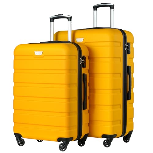 COOLIFE Hartschalen-Koffer Trolley Rollkoffer Reisekoffer ardschale Boardcase Handgepäck mit TSA-Schloss und 4 Rollen (Zitronengelb, Set-2tlg(L + XL)) von COOLIFE