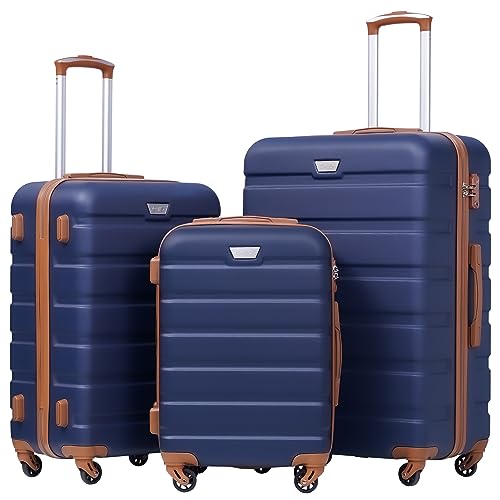 COOLIFE Hartschalen-Koffer Trolley Rollkoffer Reisekoffer mit TSA-Schloss und 4 Rollen (Blau/Braun, Koffer-Set) von COOLIFE