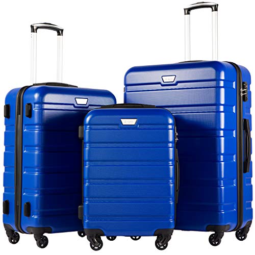 COOLIFE Hartschalen-Koffer Trolley Rollkoffer Reisekoffer mit TSA-Schloss und 4 Rollen (rein blau, Koffer-Set) von COOLIFE
