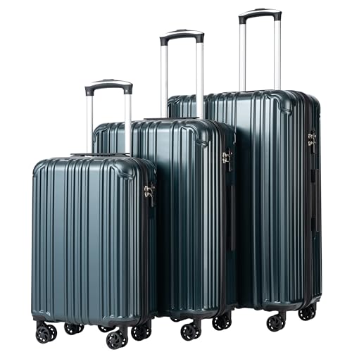 COOLIFE Hartschalenkoffer Rollkoffer Reisekoffer Handgepäck, PC+ABS-Material leicht, mit TSA-Schloss und 4 multidirektionale Räder, 2 Jahre Garantie, langlebig(Blaugrün, Set（M/L/XL）) von COOLIFE