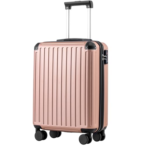 COOLIFE Kabinenkoffer 55X40X20cm für EasyJet Flugzeug Handgepäck Kabinengepäck Hartschlagenkoffer Leichtgewicht mit TSA-Schloss und 4 Zwillingsrollen (Roségold, 55 x 40 x 20cm) von COOLIFE