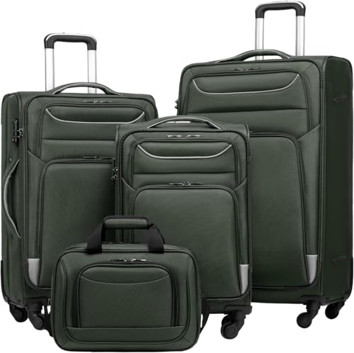 COOLIFE Koffer Trolley Koffer Reisekoffer von 4 Rollen Stoffkoffer Handgepäck TSA-Schloss Der Koffer Enthält 1 Große Umhängetasche (Koffer-Set 4tlg Dunkelgrün) von COOLIFE