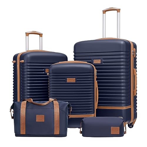 COOLIFE Koffer Trolley Koffer Reisekoffer von ABS Hartschalen Trolley 4 Rollen TSA-Schloss Der Koffer Enthält 1 Reisetasche und 1 Kulturbeutel von COOLIFE