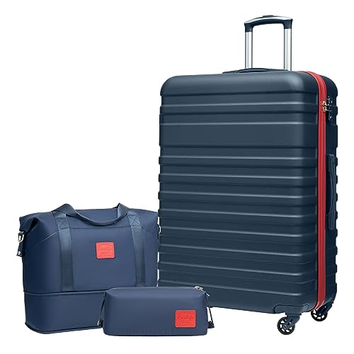 COOLIFE Koffer Trolley Koffer Reisekoffer von ABS Hartschalen Trolley 4 Rollen TSA-Schloss Der Koffer Enthält 1 Reisetasche und 1 Kulturbeutel von COOLIFE