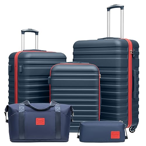 COOLIFE Koffer Trolley Koffer Reisekoffer von ABS Hartschalen Trolley 4 Rollen TSA-Schloss，Der Kofferset Enthält 1 Reisetasche 1 Kulturbeutel und 3 Koffer（M-L-XL） von COOLIFE