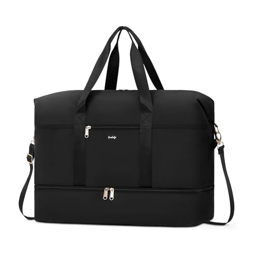 COOLIFE Reisetasche Groß 50cm Damen Weekender Handgepäck Tasche Sporttasche Kliniktasche Geburt mit Schuhfach und separater Nassbeutel Wasserdicht für Flugzeug Reise Gym (Schwarz) von COOLIFE