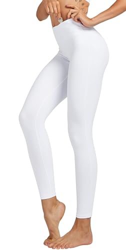 COOLOMG Damen Yoga Hose Lang Kompression Leggings Sport Trainingshose Weiß L von COOLOMG