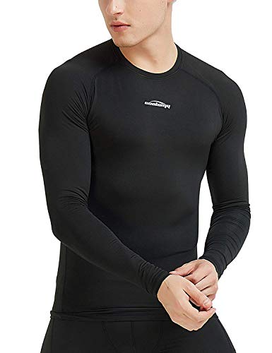 COOLOMG Kompressionsshirt Langarm Rundhals Funktionswäsche Base Layer Thermowäsche Winter Fitness Laufen Radsport Schwarz M von COOLOMG