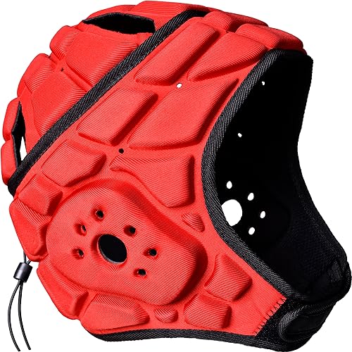 COOLOMG Kopfschutz Helm Sport Training Rugby Football Torwart Tormann Kopfprotektor Unterstützung verstellbar Rot von COOLOMG